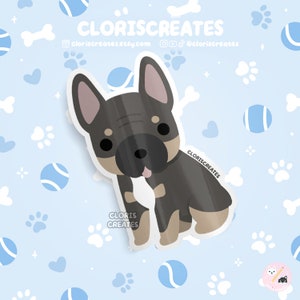 Blue & Tan French Bulldog Frenchie Dog Breed Waterproof Vinyl Sticker | Kawaii Chibi Animal Art Decal | Cute Cartoon Puppy Pet Loss Gift