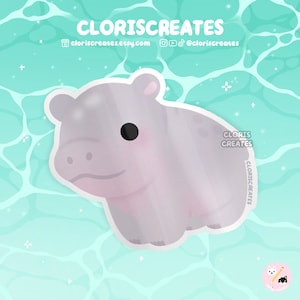 Hippo Hippopotamus Waterproof Vinyl Sticker | Kawaii Chibi Animal Lover Art Laptop Decal | Cute Cartoon Zoo Souvenir Safari Wildlife Gift