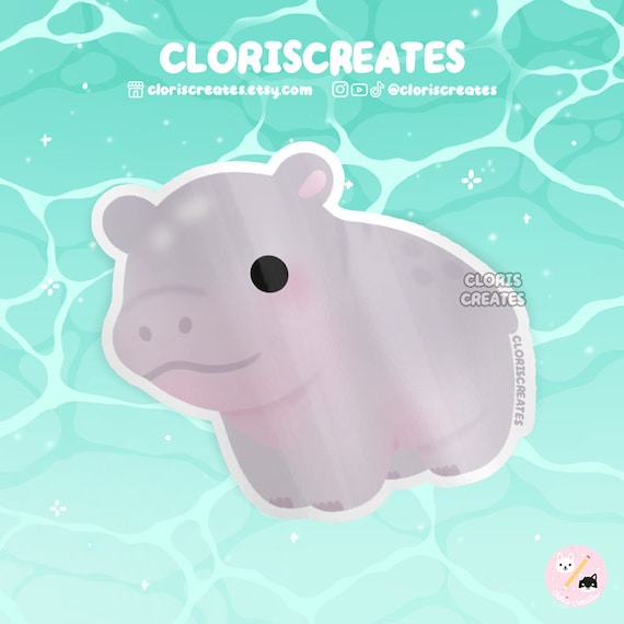 Hippo Hippopotamus Waterproof Vinyl Sticker | Kawaii Chibi Animal Lover Art Laptop Decal | Cute Cartoon Zoo Souvenir Safari Wildlife Gift