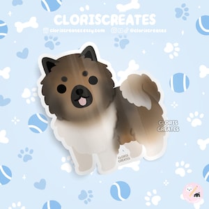 Eurasier Die Cut Dog Breed Waterproof Vinyl Sticker | Kawaii Chibi Animal Art Style Laptop Decal | Cute Cartoon Puppy Pet Loss Memorial Gift