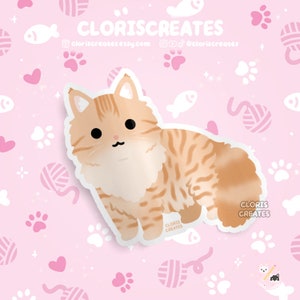 Orange Tabby Norwegian Forest Cat Waterproof Vinyl Sticker | Kawaii Chibi Animal Laptop Decal | Cute Cartoon Pet Kitten Loss Memorial Gift
