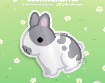 Broken Lilac Netherland Dwarf Rabbit Waterproof Vinyl Sticker | Kawaii Chibi Animal Lover Art Decal | Cute Cartoon Pet Bunny Loss Gift