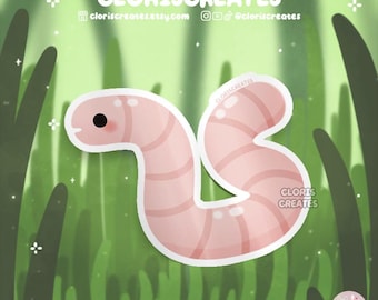 Earthworm Bug Insect Waterproof Die Cut Sticker | Kawaii Chibi Worm Animal Laptop Decal | Cute Cartoon Exotic Pet Entomologist Souvenir Gift
