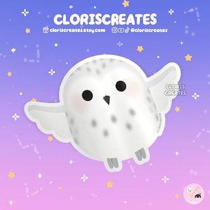 Pegatina de vinilo impermeable de búho nival, pájaro blanco, calcomanía para portátil con diseño de animales kawaii chibi, dibujo de caricatura, recuerdo de zoológico, regalo de vida silvestre