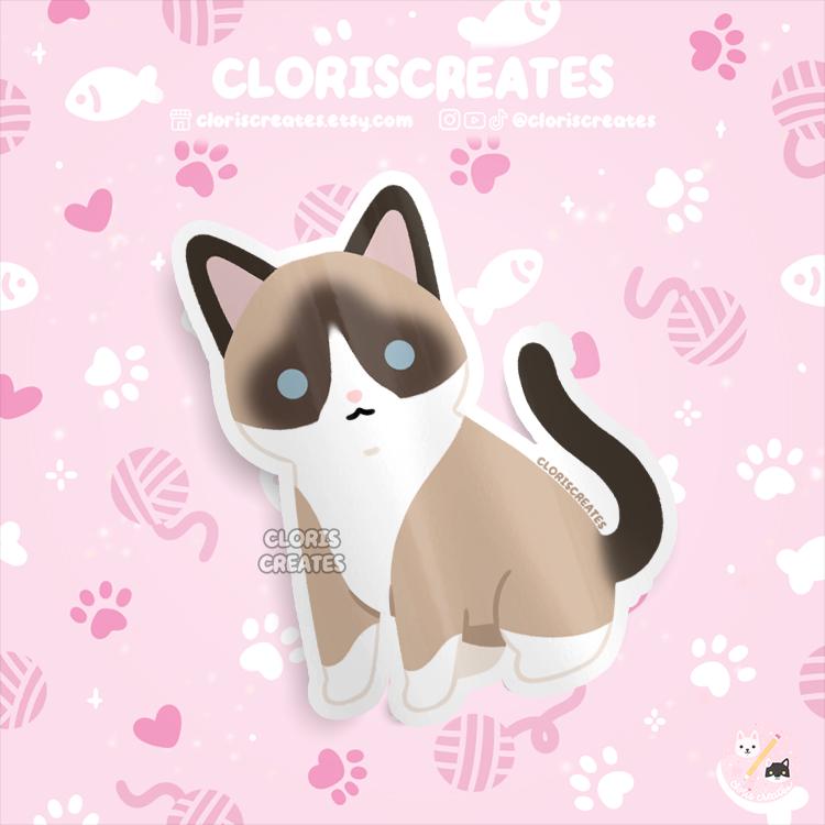 Tan Snowshoe Cat Waterproof Vinyl Sticker | Kawaii Chibi Animal Laptop ...