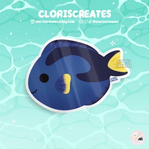 Blue Tang Tropical Fish Waterproof Die Cut Sticker | Kawaii Chibi Aquarium Hobby Laptop Bottle Decal | Cute Cartoon Pet Animal Lover Gift