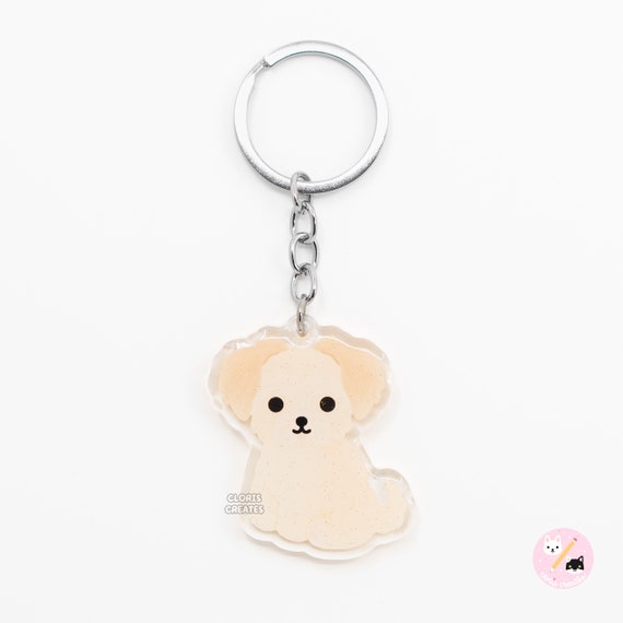 Morkie Acrylic Maltese Yorkie Mixed Dog Breed Keychain | Cartoon Kawaii Art Puppy LOver Glitter Charm | Chibi Cute Pet Loss Memorial Gift