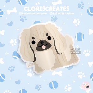 Sable Pekingese Dog Breed Waterproof Vinyl Sticker | Kawaii Chibi Art Style Animal Laptop Decal | Cute Cartoon Puppy Pet Loss Memorial Gift