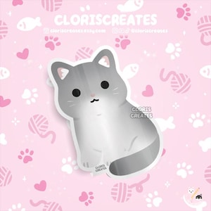 Silver British Shorthair Cat Waterproof Vinyl Sticker | Kawaii Chibi Animal Laptop Decal | Cute Cartoon Pet Breed Kitten Loss Memorial Gift