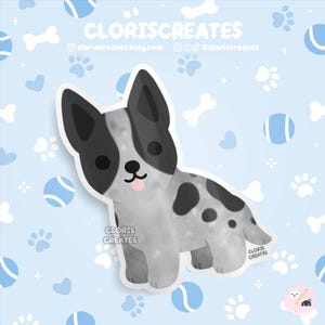 Black & White Heeler Australian Cattle Dog Breed Waterproof Vinyl Sticker | Kawaii Chibi Animal Art Decal | Cute Cartoon Puppy Pet Loss Gift