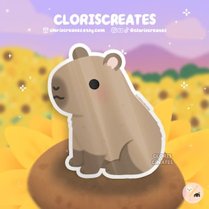 Autocollant imperméable en vinyle Capybara | Sticker pour ordinateur portable Art Kawaii Chibi rongeur amoureux des animaux | Cadeau commémoratif d'animal de compagnie de créature de dessin animé mignon