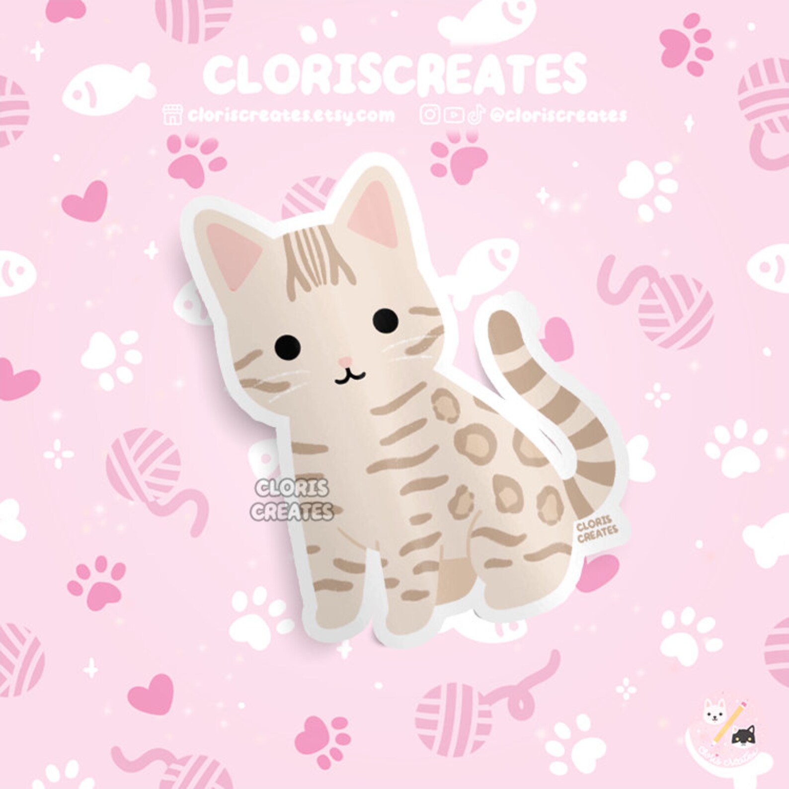 Snow Bengal Cat Waterproof Vinyl Sticker | Kawaii Chibi Animal Laptop ...