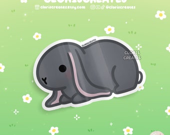 Blue English Lop Rabbit Waterproof Vinyl Sticker | Kawaii Chibi Animal Lover Art Bottle Decal | Cute Cartoon Pet Bunny Loss Memorial Gift