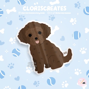 Chocolate Goldendoodle Labradoodle Dog Breed Waterproof Vinyl Sticker | Kawaii Chibi Animal Art Decal | Cute Cartoon Puppy Pet Memorial Gift