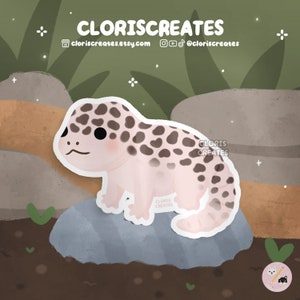 Super Mack Snow Leopard Gecko Lizard Waterproof Vinyl Sticker | Kawaii Chibi Animal Lover Art Decal | Cute Cartoon Exotic Pet Reptile Gift