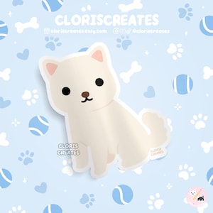Cream Shiba Inu Dog Breed Waterproof Vinyl Sticker | Kawaii Chibi Animal Art Laptop Decal | Cute Cartoon Puppy Pet Loss Memorial Gift