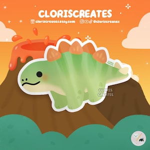 Stegosaurus Green Dinosaur Waterproof Vinyl Sticker | Kawaii Chibi Prehistoric Animal Lover Art Laptop Decal | Cute Cartoon Wildlife Gift