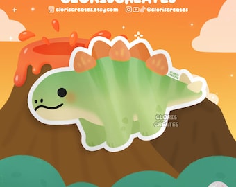 Stegosaurus Green Dinosaur Waterproof Vinyl Sticker | Kawaii Chibi Prehistoric Animal Lover Art Laptop Decal | Cute Cartoon Wildlife Gift