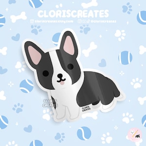 Black & White Cardigan Corgi Dog Breed Waterproof Vinyl Sticker | Kawaii Chibi Animal Art Decal | Cute Cartoon Puppy Pet Loss Memorial Gift