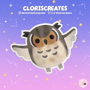 Pegatina de vinilo impermeable de búho cornudo grande / Calcomanía para portátil con diseño de pájaro amante de los animales kawaii chibi / Lindo dibujo de caricatura, recuerdo de zoológico, regalo de vida silvestre