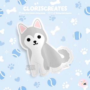 Gray Siberian Husky Dog Breed Waterproof Vinyl Sticker | Kawaii Chibi Animal Art Laptop Decal | Cute Cartoon Puppy Pet Loss Memorial Gift