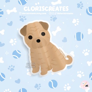 Fawn Shar Pei Dog Breed Waterproof Vinyl Sticker | Kawaii Chibi Animal Art Laptop Decal | Cute Cartoon Puppy Pet Loss Memorial Gift