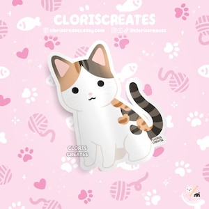 Tabico Caliby Tabby Calico Cat Waterproof Vinyl Sticker | Kawaii Chibi Animal Laptop Decal | Cute Cartoon Pet Breed Kitten Memorial Gift