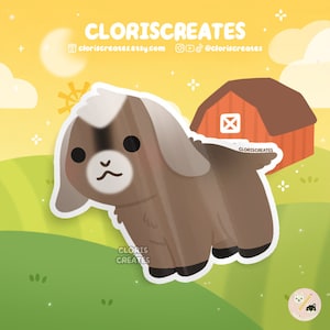 Brown Nubian Goat Waterproof Vinyl Sticker | Kawaii Chibi Petting Zoo Souvenir Decal | Cute Cartoon Farm Animal Art Lover Loss Memorial Gift