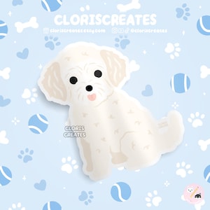 White Doodle Poodle Mixed Dog Waterproof Vinyl Sticker | Kawaii Chibi Animal Goldendodole Decal | Cute Cartoon Rescue Puppy Pet Loss Gift