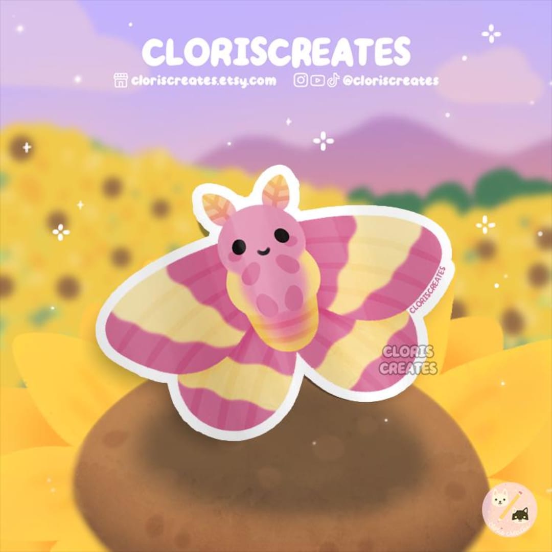 Rosy Maple Moth Waterproof Die Cut Sticker | Kawaii Chibi Insect Art ...