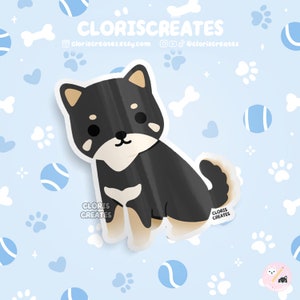 Black Shiba Inu Dog Breed Waterproof Vinyl Sticker | Kawaii Chibi Art Style Animal Laptop Decal | Cute Cartoon Puppy Pet Loss Memorial Gift