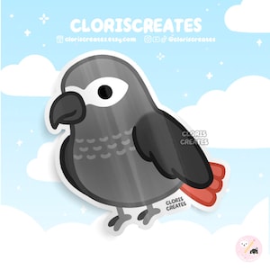 African Grey Parrot Bird Breed Waterproof Vinyl Sticker | Kawaii Chibi Animal Lover Art Laptop Decal | Cute Cartoon Exotic Pet Loss Gift
