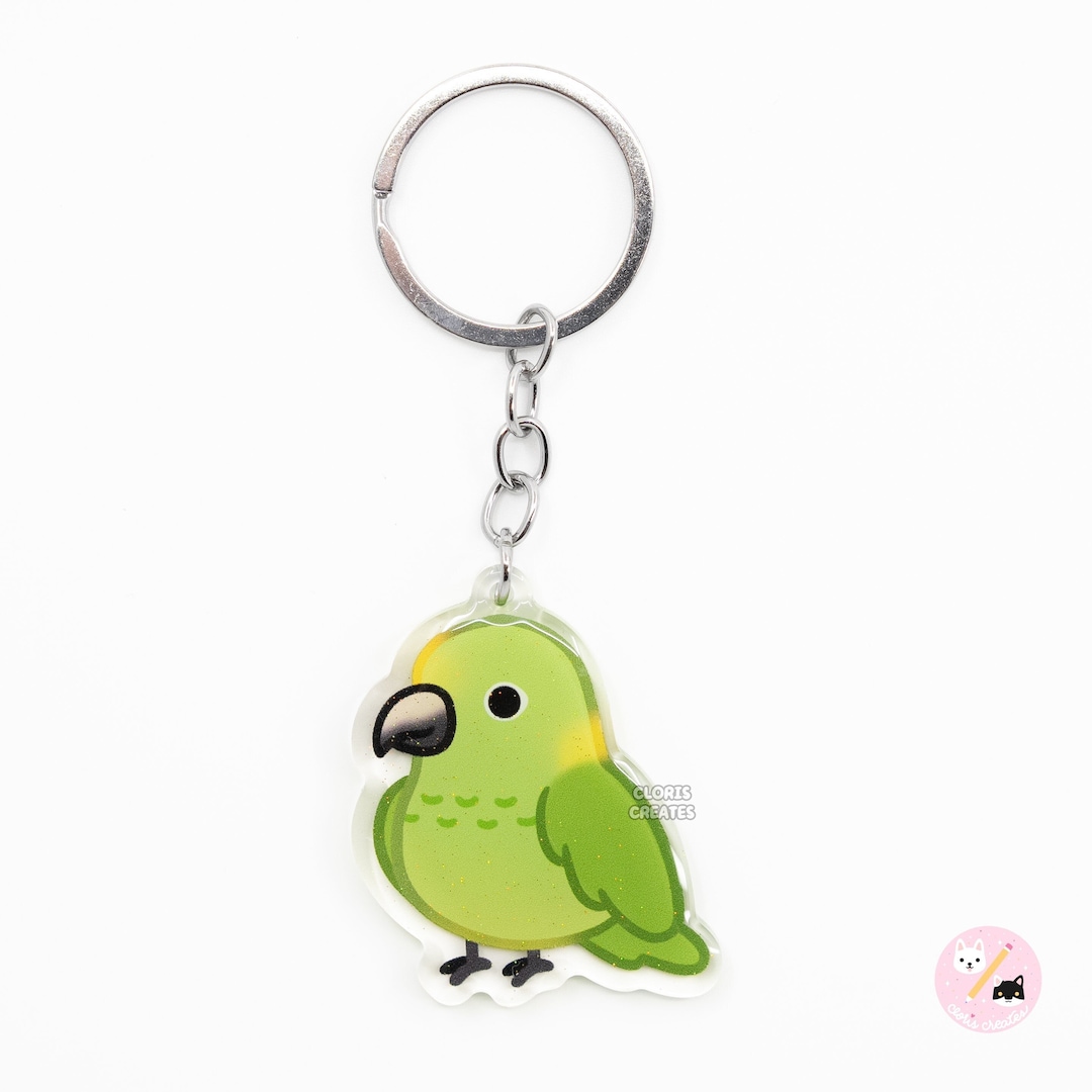 Yellow Naped Amazon Parrot Acrylic Bird Keychain | Cartoon Kawaii Art ...