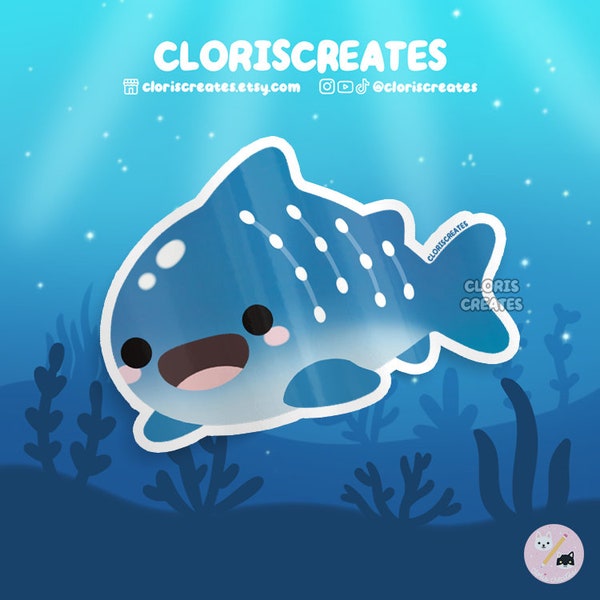 Walhai wasserfester Vinyl Aufkleber | Kawaii Chibi Meerestier-Liebhaber-Kunst Laptop Aufkleber | Niedliches Cartoon-Aquarium-Andenken-Meeresgeschöpf-Geschenk