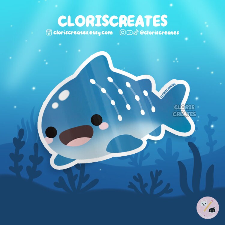 Whale Shark Waterproof Vinyl Sticker | Kawaii Chibi Marine Animal Lover Art  Laptop Decal | Cute Cartoon Aquarium Souvenir Sea Creature Gift