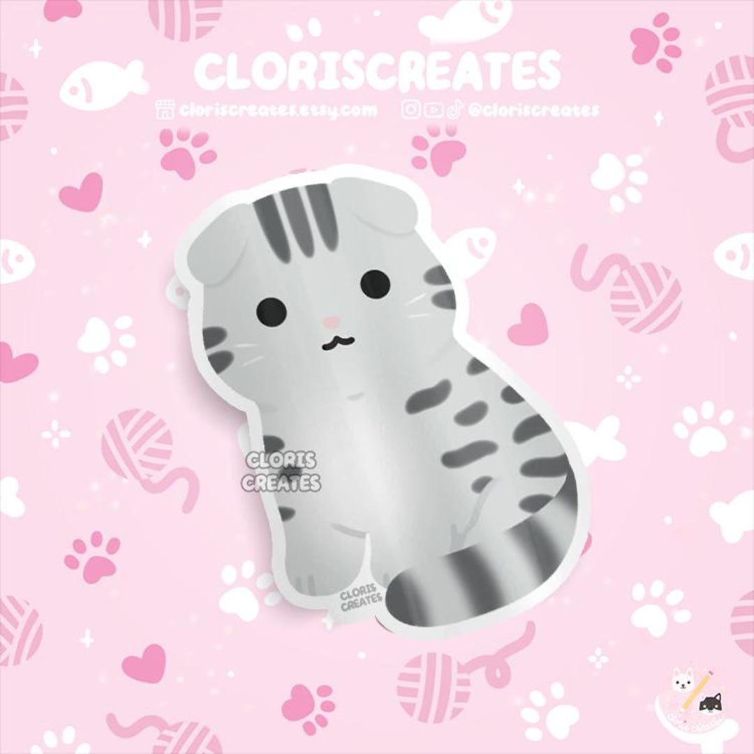Silver Gray Tabby Scottish Fold Cat Waterproof Vinyl Sticker | Kawaii ...