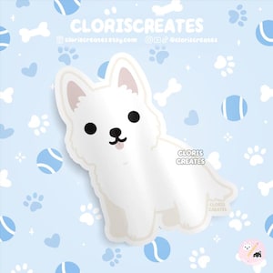 White German Shepherd Dog Breed Waterproof Vinyl Sticker | Kawaii Chibi Animal Art Laptop Decal | Cute Cartoon Puppy Pet Loss Memorial Gift