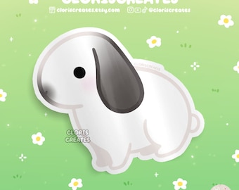Pegatina de vinilo impermeable de conejo Holland Lop escarchado sable / Calcomanía de botella con diseño de animales kawaii chibi / Lindo regalo de pérdida de mascota de dibujos animados