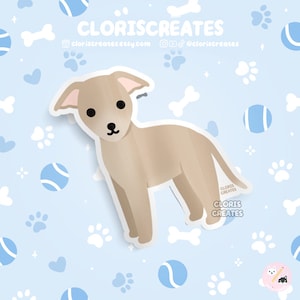 Fawn Whippet Greyhound Dog Breed Waterproof Vinyl Sticker | Kawaii Chibi Animal Art Laptop Decal | Cute Cartoon Puppy Pet Loss Memorial Gift