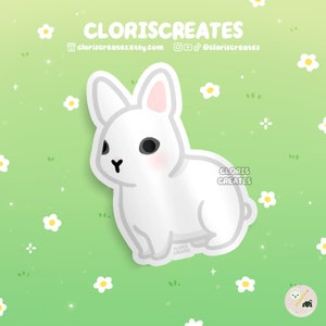 Blanc de Hotot Rabbit Waterproof Vinyl Sticker | Kawaii Chibi Animal Lover Art Bottle Decal | Cute Cartoon Pet Bunny Loss Memorial Gift