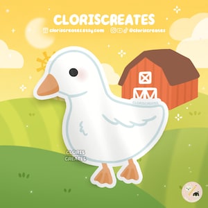 Weiße Gans wasserfester Vinyl Aufkleber | Chibi Streichelzoo Souvenir Aufkleber | Niedliches Cartoon Farm Animal Art Lover Loss Erinnerungsgeschenk