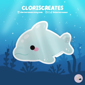 Bottlenose Dolphin Waterproof Vinyl Sticker | Kawaii Chibi Art Marine Animal Lover Decal | Cute Cartoon Aquarium Souvenir Sea Creature Gift
