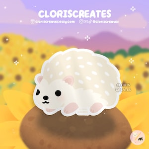 Albino Hedgehog Waterproof Vinyl Sticker | Kawaii Chibi Animal Lover Art Laptop Decal | Cute Cartoon Critter Pet Memorial Gift