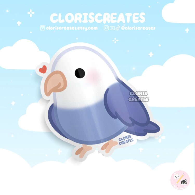 Violet Whitehead Lovebird Bird Breed Waterproof Vinyl Sticker | Kawaii Chibi Animal Art Laptop Decal | Cute Cartoon Exotic Pet Loss Gift