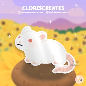 Albino Fancy Rat Waterproof Vinyl Sticker | Kawaii Chibi Rodent Animal Lover Art Laptop Decal | Cute Cartoon Critter Pet Memorial Gift