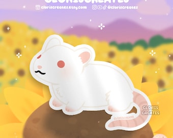 Albino Fancy Rat Waterproof Vinyl Sticker | Kawaii Chibi Rodent Animal Lover Art Laptop Decal | Cute Cartoon Critter Pet Memorial Gift