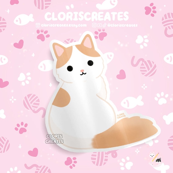 Cute Kawaii Kitty Cat Icon - White Orange Vinyl Decal Sticker