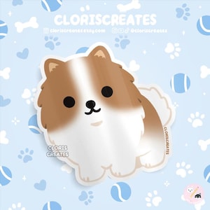 Red & White Pomeranian Dog Breed Waterproof Vinyl Sticker | Kawaii Chibi Animal Laptop Decal | Cute Cartoon Puppy Pet Loss Memorial Gift