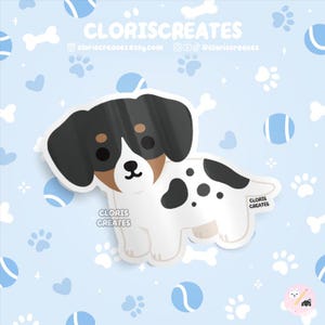 Black & Tan Piebald Dachshund Wiener Dog Breed Waterproof Vinyl Sticker | Kawaii Chibi Animal Art Laptop Decal | Cute Cartoon Puppy Pet Gift