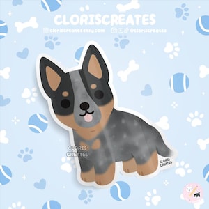 Blue Heeler Australian Cattle Dog Breed Waterproof Vinyl Sticker | Kawaii Chibi Animal Art Decal | Cute Cartoon Puppy Pet Loss Memorial Gift
